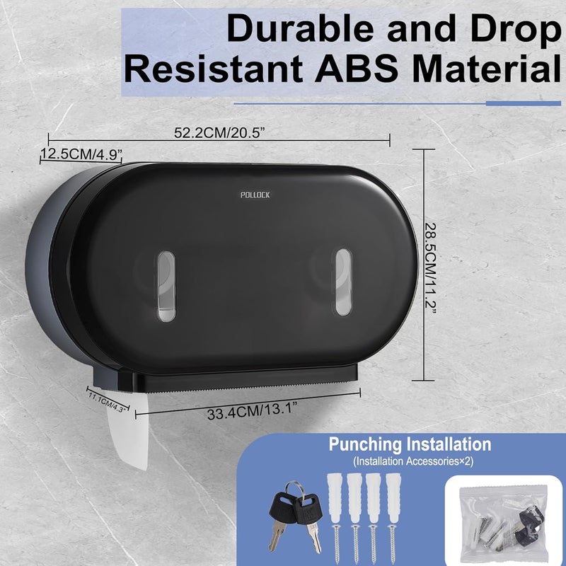 pollock Commercial Twin Jumbo Toilet Tissue Dispenser, 9” Double Toilet Paper Roll Holder Wall Mount, Industrial Tissue Dispenser with Key Lock,Tissue Holder with Dual Dispenser for Bathroom,Office,School - Image 2